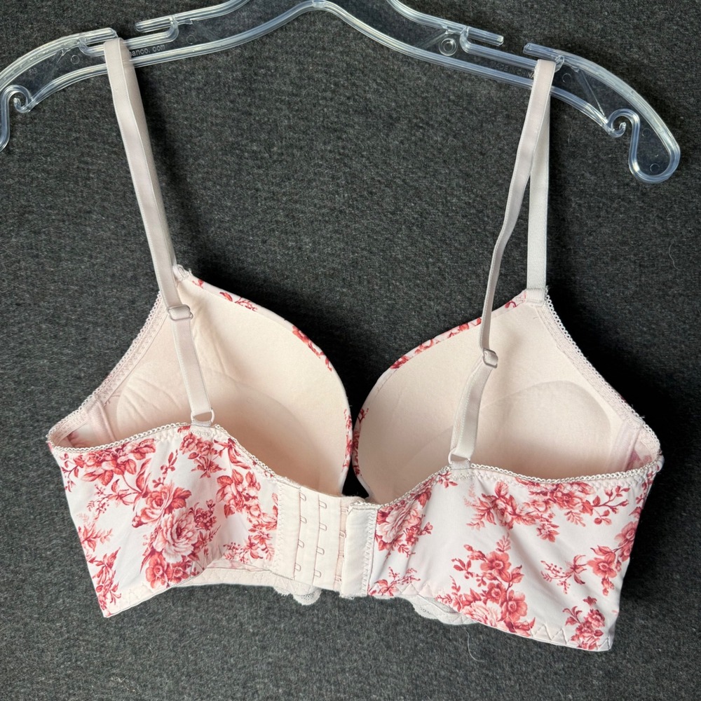 Laura Ashley Floral Push Up Bra‎ 36C Pink Red Rose Lace Longline - Picture 2 of 6